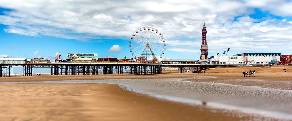 A view of the pier and prom in Blackpool England