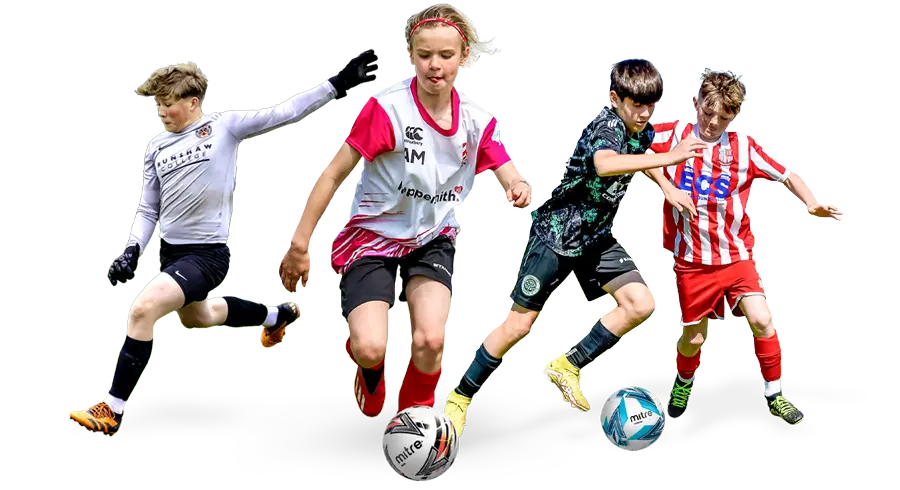 A collage of cut out Football players in action shots