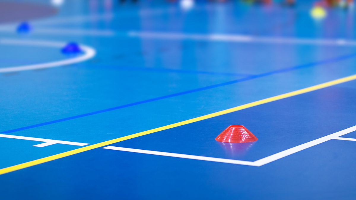 Training cones on an indoor court